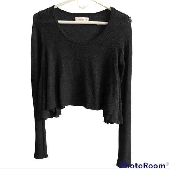Abercrombie & Fitch charcoal grey soft knit asymmetrical knit cropped sweater XS - Picture 3 of 6